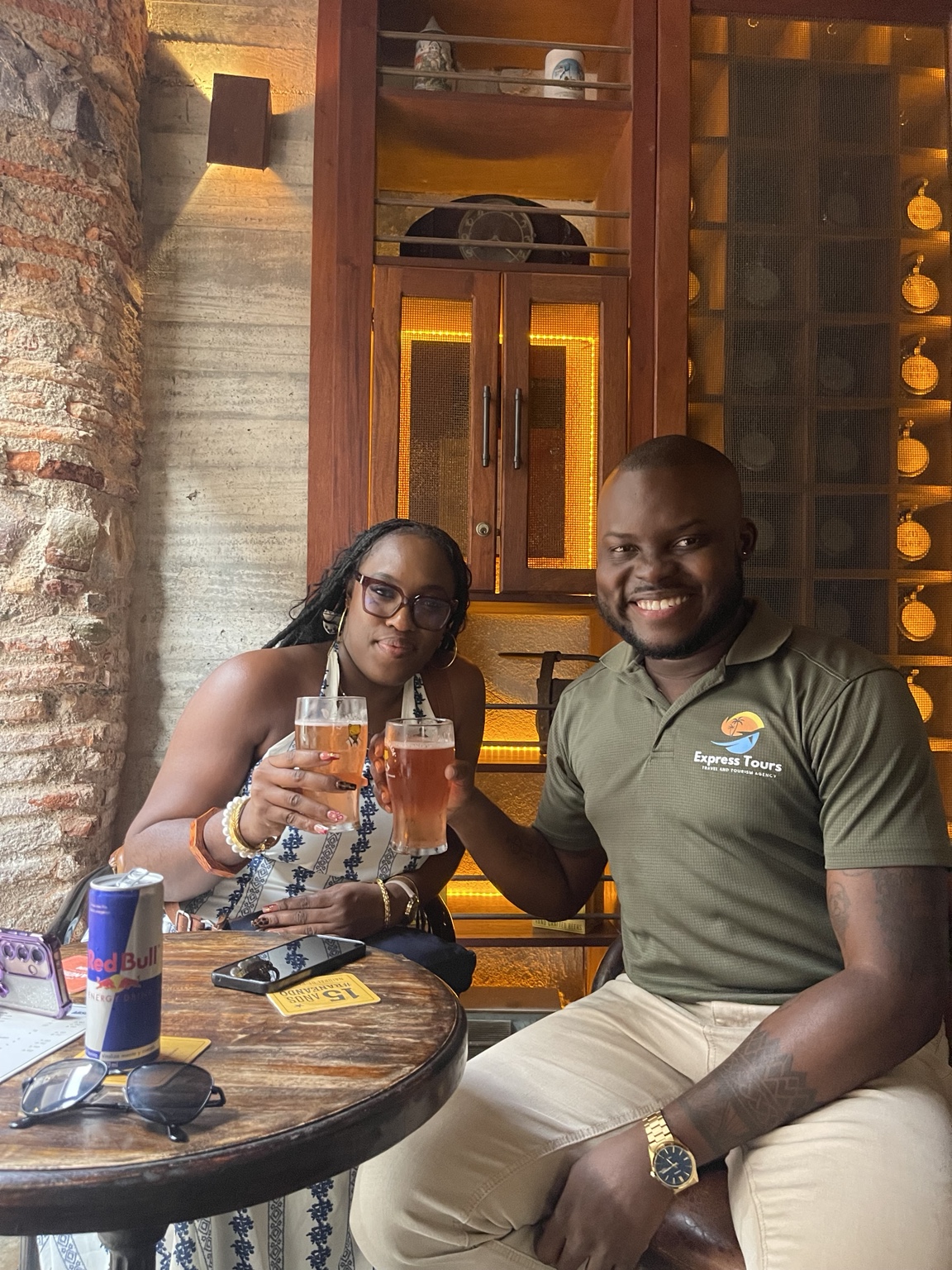 A beer toast at La Rana Dorada